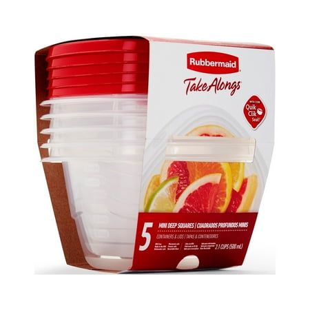 Rubbermaid TakeAlongs 2.1 Cup Square Food Storage Containers, 5 Pack