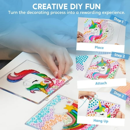 Joyfy 4-Piece Window Art Suncatcher Kits, Creative Gem Painting Arts and Crafts Kits for Kids Girls 6-12