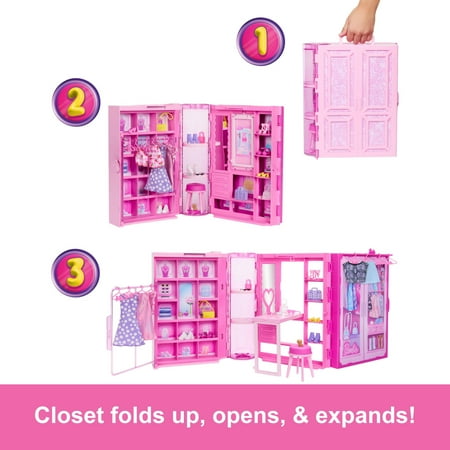 Barbie Dream Closet Toy Playset with Clothes & Accessories, 3-ft-Wide with 25+ Pieces