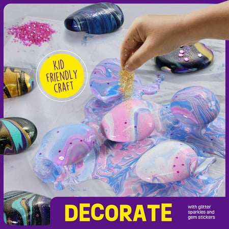 2 in 1 Rock Painting Art Kit - Glow in The Dark Pouring Rock Kit - Arts and Crafts for Kids Girls & Boys Ages 6-8, 8-12, Craft Paint Kits Art Toys, Art Supplies Christmas Birthday Gift for Kids
