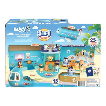 Bluey 3-in-1 Transforming Plane Playset, 25+ Sounds and Phrases, Ages 3+, Toddler Toys