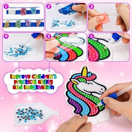 SUNNYPIG Unicorns Gifts for Girls 4 5 6 7 8 9 10 Year Old Girl Birthday Gift: Arts and Crafts for Kids 4-6 Painting Sticker Kits Girls Toys Age 6-8 Gem Toy for 5 6 7 8 9 Year Old Girls Room Decor