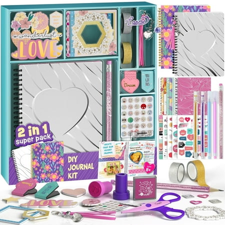 2-Pack Mega DIY Journal Kit - Gifts for Girls Ages 8 9 10 11 12 Year Old - Cool Birthday Gifts Ideas for Girls - Art & Crafts for Tween Kid - Teen Girls Trendy Stuff - Scrapbook & Diary S