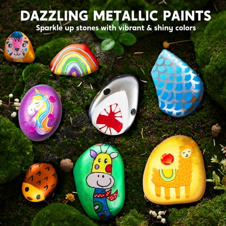 Joyfy 10 Pcs Rock Painting Kit for Kids Ages 6-8-12,Home Creativity Arts And Crafts Kit for Family Indoor Activity