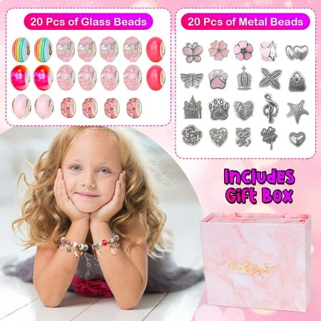 Dikence Toys for 4 5 6 Year Old Kids Girl, Jewelry Making Kit Birthday Gifts for Girls Age 7 8 9 Art and Craft DIY Charm Bracelet Kit for 8-12 Year Old Kid Crafts Set Toy Bracelet Present