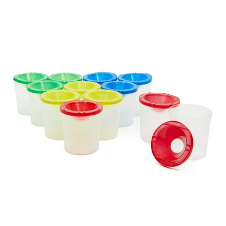 12 Pack No Spill Paint Cups With Lids for Kids, Arts and Crafts Supplies for Classrooms (4 Colors, 3 x 3 In)