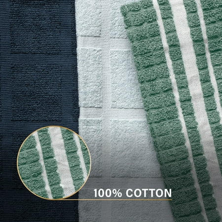 Thyme & Table Kitchen Towels, Navy, Green, & White, 5 Pack Set