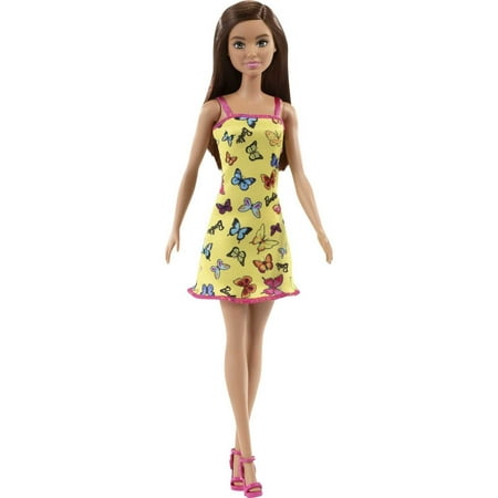 Barbie Doll (11.5 inches) with Colorful Butterfly and Barbie Logo Print Dress & Strappy Heels, Ages 3 & Up