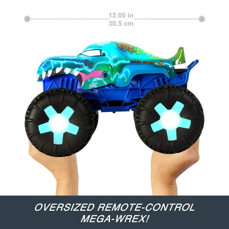 Hot Wheels Monster Trucks 1:15 Scale Mega-Wrex Alive Remote-Control Vehicle, Battery-Powered RC with Interactive Lights & Sounds