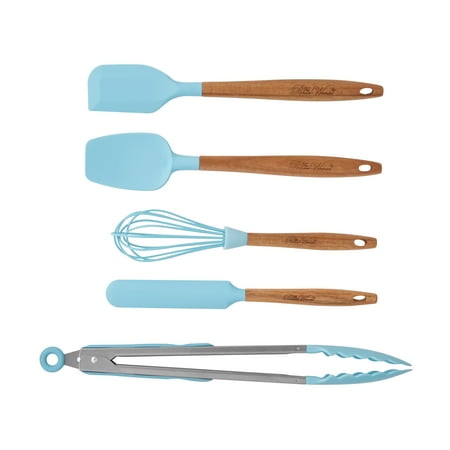 The Pioneer Woman 10-Piece Silicone and Acacia Wood Handle Cooking Utensils Set, Blue