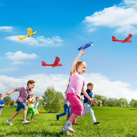 3 Pack Airplane Toys with Launcher, Kids Foam Glider Planes, Outdoor Flying Toys Xmas Gifts for 4 5 6 7 8 9 10 Year Old Boys Girls