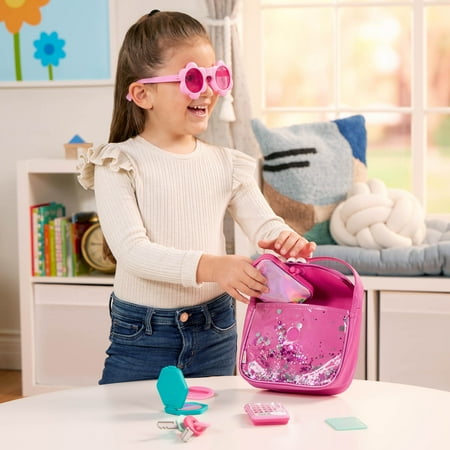 Battat Sparkle Time Pink Purse Set with Phone Keys Card Makeup, Toddler and Preschool Toys