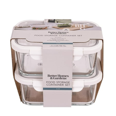 Better Homes & Gardens 4Cup Rectangle Glass Food Storage Container with Tritan Lid. Set of 2, 4 Pieces