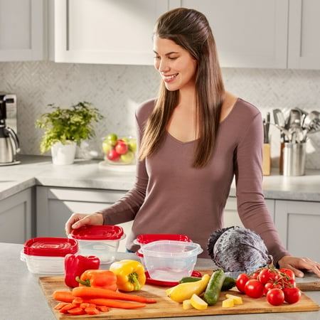 Rubbermaid TakeAlongs 2.9 Cup Square Food Storage Containers, 4-Pack, RedRed,