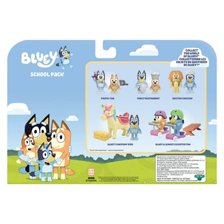 Bluey School Figure 4-Pack, with Calypso, Bluey, Chloe, Rusty Ages 3+, Toddler Toy
