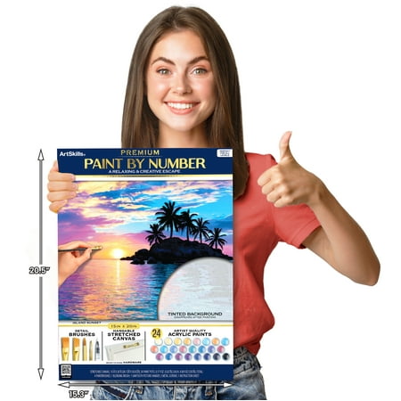 ArtSkills Island Sunset Paint by Number Art Kit for Adults, 20" x 15" Stretched Canvas, Unisex Wall Art