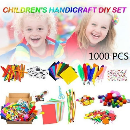 Willstar 1000Pcs DIY Art Craft Kit for Kids Creative Crystal Sticker Felt Wiggle Googly Colorful Wooden Sticks Party Supplies, 1000PCS