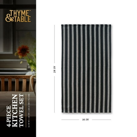 Thyme & Table Kitchen Towels, White and Black, 4 Pack Set