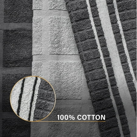 Thyme & Table Kitchen Towels, Gray & White, 5 Pack Set