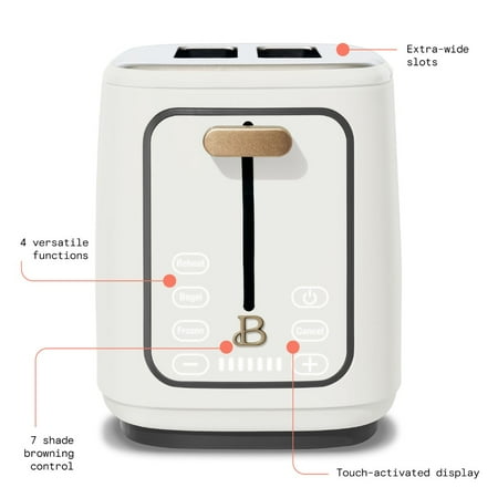 Beautiful 2 Slice Toaster with Touch-Activated Display, White Icing by Drew Barrymore, White