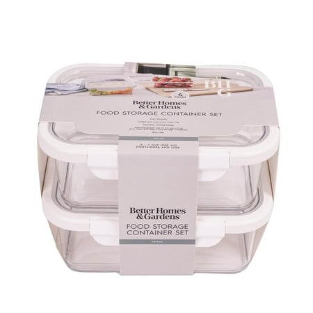 Better Homes & Gardens 4Cup Rectangle Tritan Food Storage Container with Tritan Lid. Set of 2, 4 Pieces