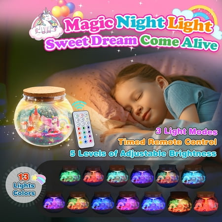 Unicorn Terrarium Craft Kit for Kids, Unicorn Gifts for 3 4 5 6 7 8 Year Old Girls, Craft Kits for Kids Girls Age 3-9, Kids LED Night Light, Birthday Gifts for 5-12 Year Old Girls