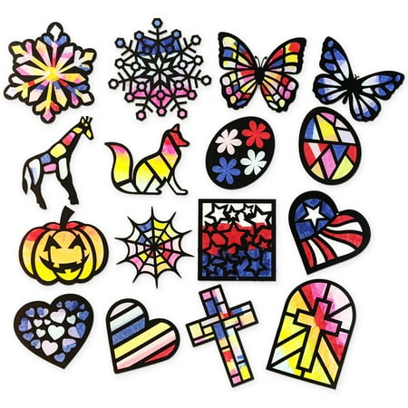 VHALE Suncatchers Craft, Stained Glass Effect Paper Sun Catcher Kit, Window Art, Classroom Crafts, Creative Art Projects, 3 Sets (Animal)