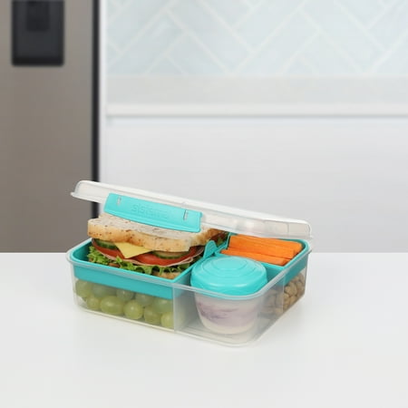 Sistema To Go, 1.65L/6.9 Cups, 1 Pack, Plastic Rectangular Bento Lunch with Yogurt Pot, Teal