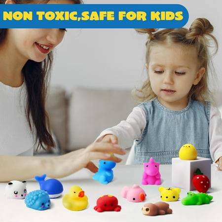 Joyfy 25 Pcs Mochi Squishy Toys for Kids Mini Kawaii Squishies Fidget Toys Animals & Fruit Stress Relief Toys for Party Favors, Classroom Prizes, Pinata Filler, Goodie Bags Stuffers