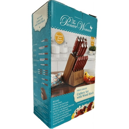 The Pioneer Woman Pioneer Signature 14-Piece Stainless Steel Knife Block Set, Red, Red
