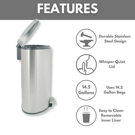 Better Homes & Gardens 14.5 Gallon Stainless Steel Step on Kitchen Trash Can Silver
