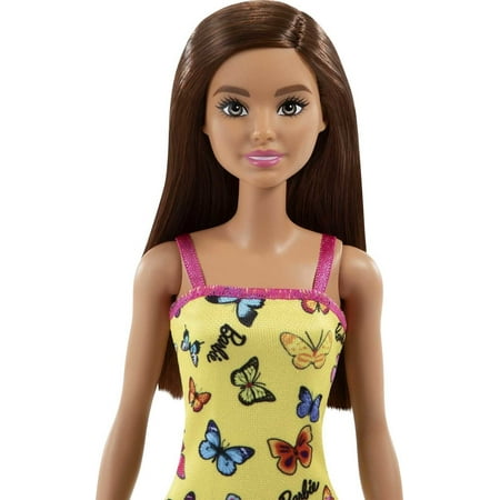 Barbie Doll (11.5 inches) with Colorful Butterfly and Barbie Logo Print Dress & Strappy Heels, Ages 3 & Up