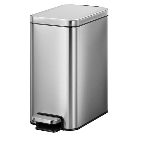 Better Homes & Gardens 2.6G Slim Stainless Steel Step Trash Can; Bedroom Bath Office Step CanSilver,