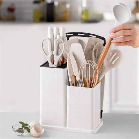 19PCS Kitchen Utensils Set for Cooking, 11 Cooking Utensils, 6 Knife set Beige,3 Utensil Sets,utensilios de cocina, Beige
