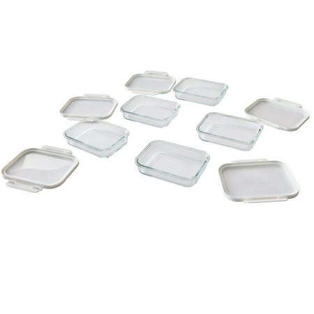 Better Homes & Gardens 2.3Cup Rectangle Glass Food Storage Container with Tritan Lid. Set of 5, 10 Pieces