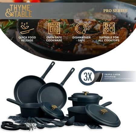 Thyme & Table Diecast 18-Piece Cookware & Silicone Utensil Set Non-Stick - Atlantic Blue, Blue