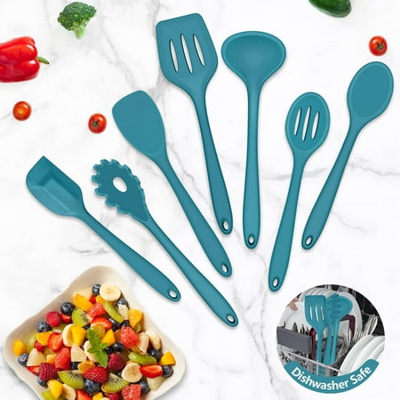 Walchoice 7-Piece Silicone Cooking Utensils Set, Blue Kitchen Utensils, Non-stick Gadgets Tools Include Slotted Turner, Soup Ladle, Pasta Server, Blue