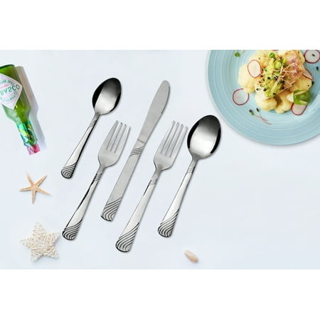 Mainstays Swirl 49 Piece Stainless Steel Flatware and Organizer Tray Set, Silver, Service for 8 3.29 lb