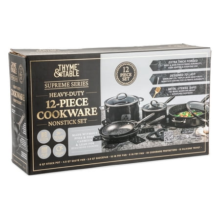 Thyme & Table Supreme 12-Piece Cookware Set Non-Stick - Black, Black