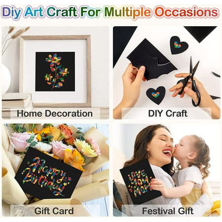 Mocoosy 60 Pcs Scratch Art Paper for Kids, Rainbow Magic Scratch Off Paper Sheets Set, Black Scratch Pads Arts and Crafts Kits for Party Games Activities Christmas Birthday Gift for Ages 3 - 12