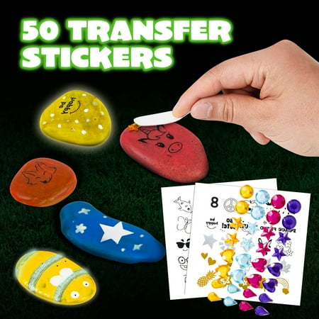 12 Rock Painting Kit, 43 Pcs Arts and Crafts for Kids Ages 5-7, Art Supplies with 18 Paints (Glow in The Dark & Metallic & Standard), Craft Paint Kits for Boys and Girls Ages 8-11, Old