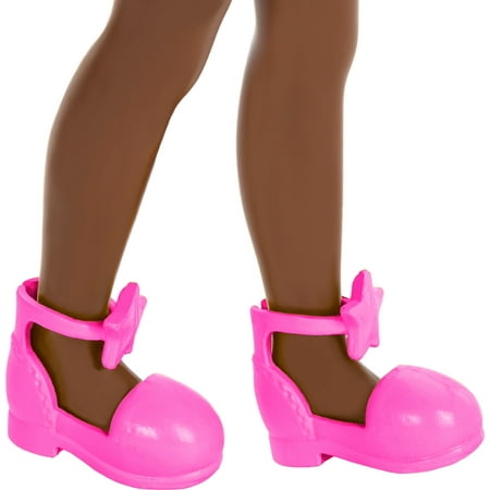 Barbie Chelsea Doll, Small Doll Wearing Removable Purple Floral Dress with Space Buns & Brown Eyes