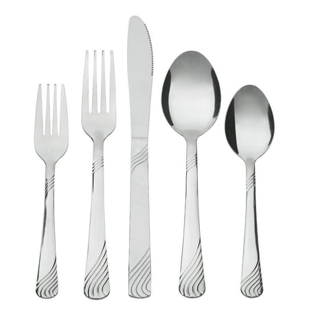 Mainstays Swirl 49 Piece Stainless Steel Flatware and Organizer Tray Set, Silver, Service for 8 3.29 lb