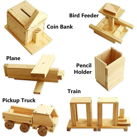 Kraftic Woodworking Building Kit for Kids and Adults, with 6 Educational Arts and Crafts DIY Carpentry Construction Wood Model Kit Toy Projects for Boys and Girls
