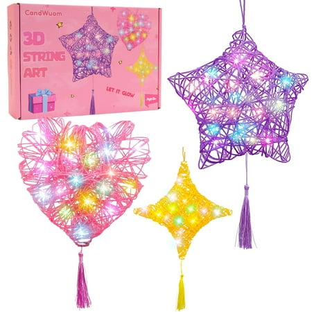 CandWuom Craft Kits for Girls Ages 8-12, 3D Light Up String Arts Heart Star Diamond Lantern Toys for Girls 8 9 10 11 12 Years Old Birthday Christmas Gifts