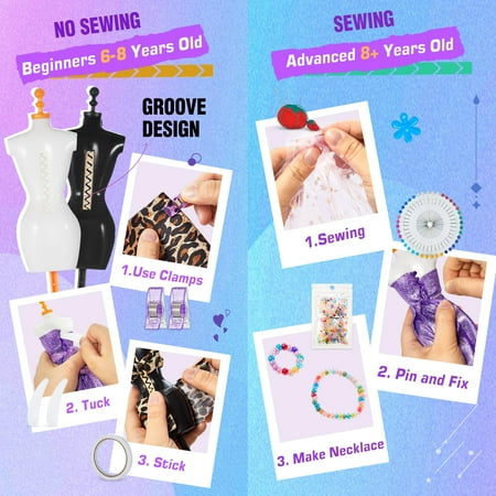 700+ PCS Fashion Designer Kits for Girls, Creativity DIY Arts & Crafts Kit with 4 Mannequins, Sewing Kit Toys Gift for Girls Ages 6-12