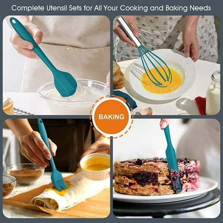 Vesteel 15-Piece Kitchen Utensils Set, Silicone Cooking Utensils with Holder, Non-stick Cookware Friendly & Heat Resistant - Teal Blue, Blue