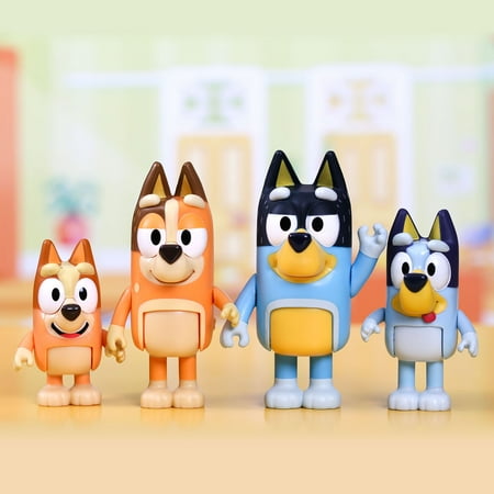 Bluey Family New Expression Figure 4-Pack, with Mum Dad Bingo Bluey, Ages 3+, Toddler Toys