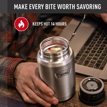 Thermos Vacuum Insulated Food Jar w/ Folding Spoon, 24oz, Matte Stainless