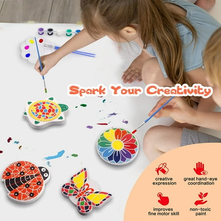 Paint Your Own Stepping Stones for Kids,5 Pack DIY Ceramic Painting Craft Kits,Arts and Crafts for Child Ages 4-8,Painting Crafts for Girls Ages 8-12,Outdoor Garden Art